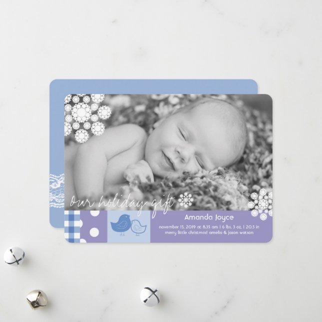 Cartes Pour Fêtes Annuelles Naissance De Petits Et Whimsical Snowflakes Photo (Devant/Arrière en situation)