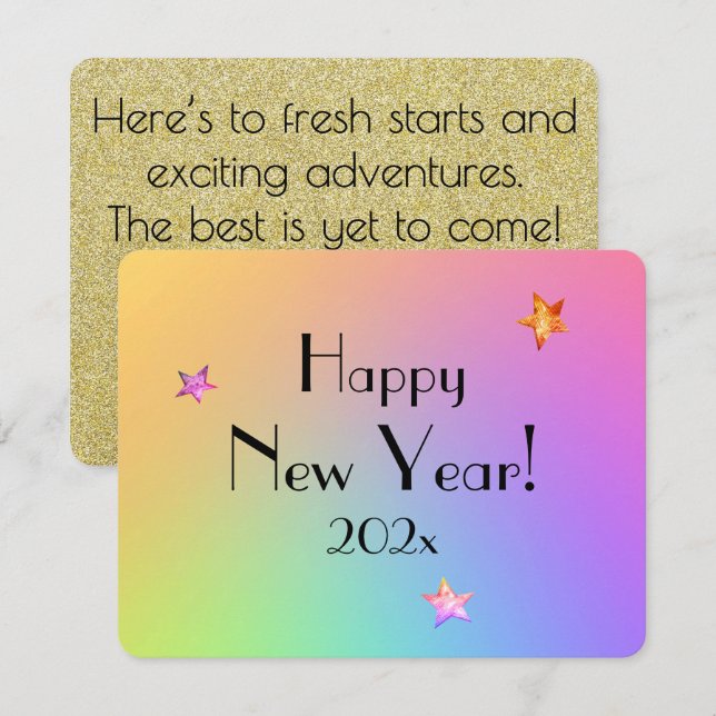 Cartes Pour Fêtes Annuelles Name || Happy New Year Gradient Rainbow and Gold  (Devant / Derrière)