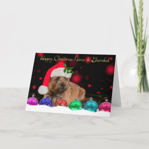 Cartes Pour Fêtes Annuelles Nana & Grand Bordure Terrier À Santa Hat