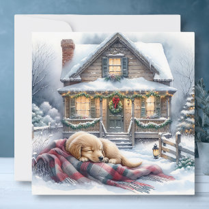 Cartes Pour Fêtes Annuelles Napping Puppy le soir de Noël