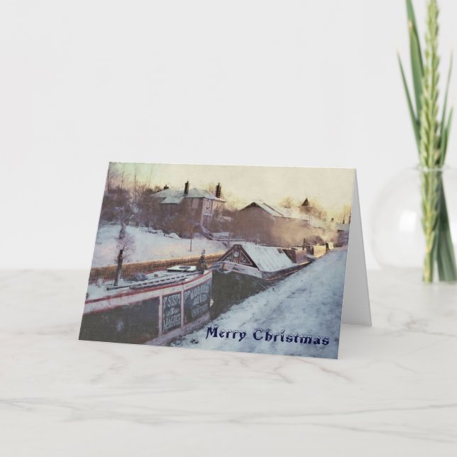 Cartes Pour Fêtes Annuelles Narrowboats de Noël de début de la matinée (Devant)