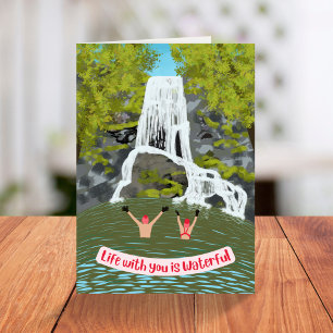 Cartes Pour Fêtes Annuelles Natation sauvage Funny Waterfall Pun Valentines Da