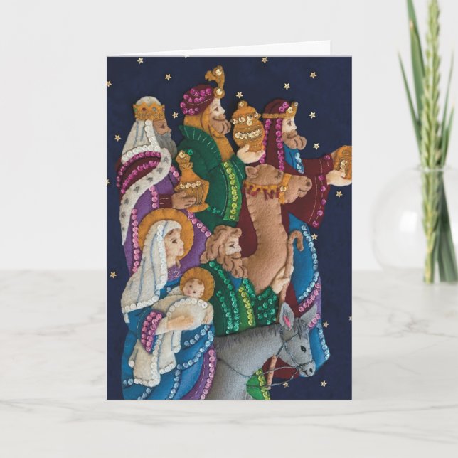 Cartes Pour Fêtes Annuelles Nativité artisanale et hommes sages Noël Personnal (Devant)