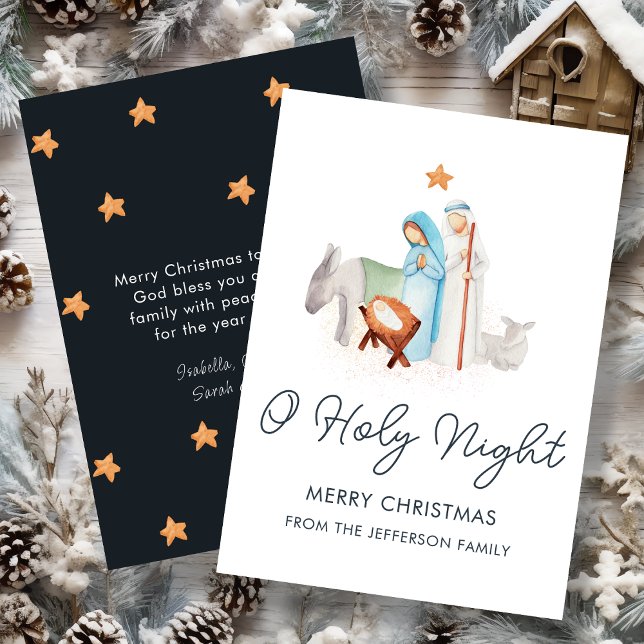 Cartes Pour Fêtes Annuelles Nativité Bleue et Blanche Noël religieux (Créateur téléchargé)