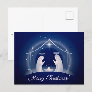 Cartes Pour Fêtes Annuelles Nativité Bleue Joyeux Noël