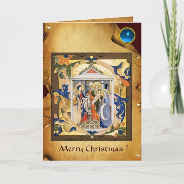 Cartes Pour Fêtes Annuelles NATIVITÉ CHRISTMAS PARCHMENT Blue Gem (Devant)