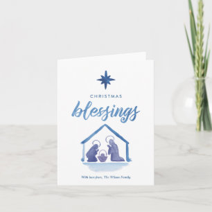 Cartes Pour Fêtes Annuelles Nativité de bénédictions de Noël d'aquarelle pliée