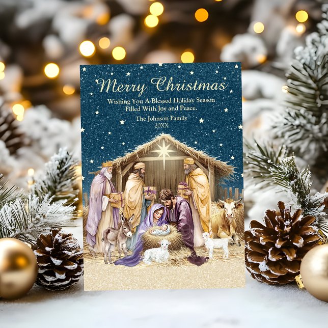 Cartes Pour Fêtes Annuelles Nativité de Noël de l'aquarelle (Créateur téléchargé)