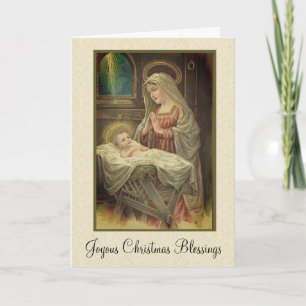 Cartes Pour Fêtes Annuelles Nativité de Noël Mary Jesus in Manger