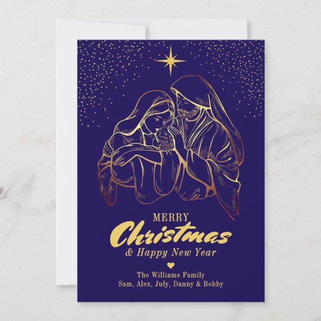 Cartes Pour Fêtes Annuelles Nativité de Noël Religieux Élégant Photo de famill (Devant)