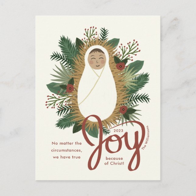 Cartes Pour Fêtes Annuelles Nativité mignonne Joie élégante Bébé Jésus Noël (Devant)