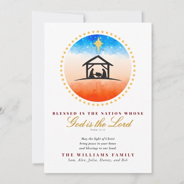Cartes Pour Fêtes Annuelles Nativité Patriotique Noël Psaume 33:12 Calendrier (Devant)