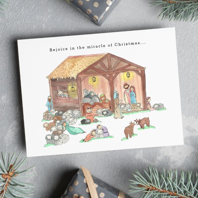 Cartes Pour Fêtes Annuelles Nativité Religieuse Aquarelle Noël (Créateur téléchargé)