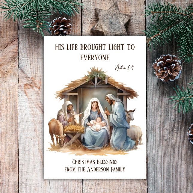 Cartes Pour Fêtes Annuelles Nativité religieuse de Noël Famille Holly (Créateur téléchargé)