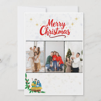 Cartes Pour Fêtes Annuelles Nativité Religieuse Élégante Trois Photos Famille 