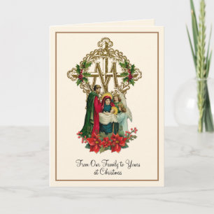 Cartes Pour Fêtes Annuelles Nativité religieuse Vierge Marie Jésus Poinsettias