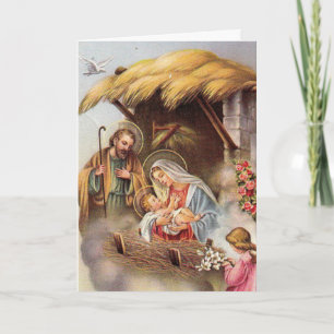 Cartes Pour Fêtes Annuelles Nativité Saint Joseph Vierge Marie Bébé Jésus Ange