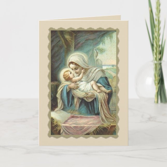Cartes Pour Fêtes Annuelles Nativité Vierge Marie tenant bébé Jésus (Devant)