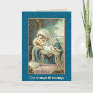 Cartes Pour Fêtes Annuelles Nativité Vierge Marie tenant bébé Jésus