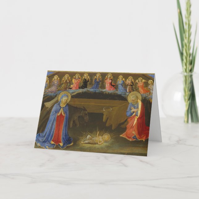 Cartes Pour Fêtes Annuelles Nativité Vieux Peinture Anges Marie Jésus Noël (Devant)