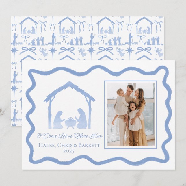 Cartes Pour Fêtes Annuelles Nativity Christmas Greeting, Holiday Family Photo (Devant / Derrière)