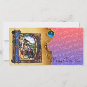 Cartes Pour Fêtes Annuelles NATIVITY MONOGRAM CHRISTMAS PARCHMENT Blue Gem