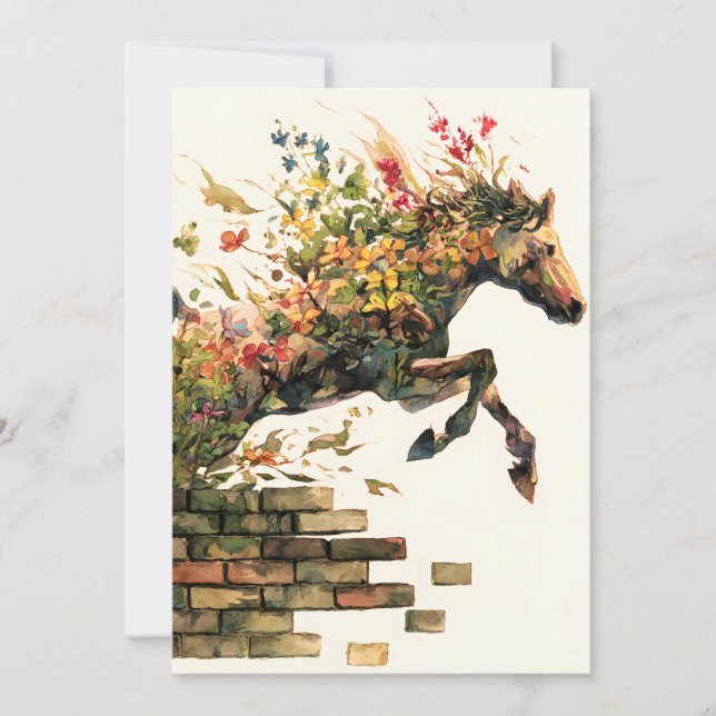 Cartes Pour Fêtes Annuelles Nature Botanique Cheval Floral Jumping (Devant)