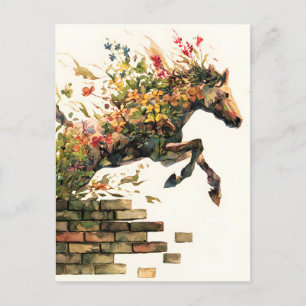 Cartes Pour Fêtes Annuelles Nature Botanique Cheval Floral Jumping