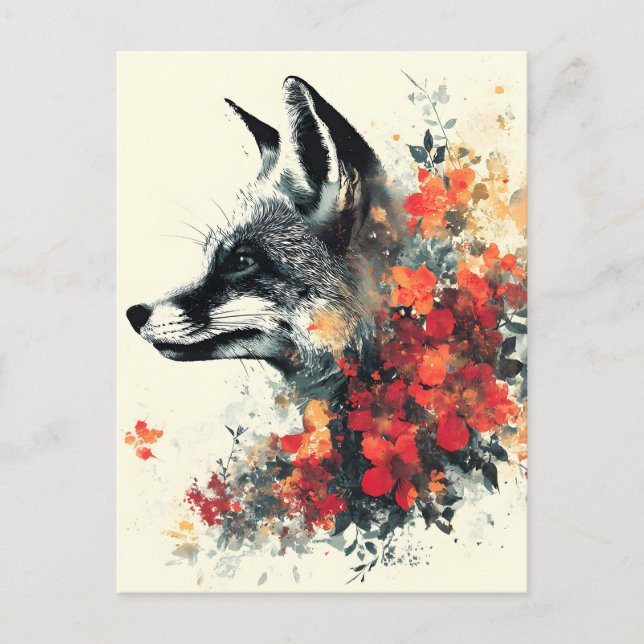 Cartes Pour Fêtes Annuelles Nature faunique renard floral bohème (Devant)