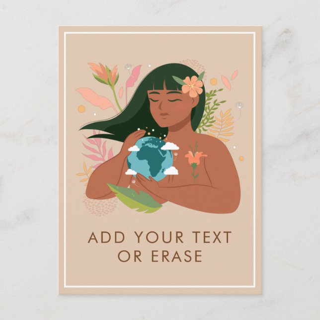 Cartes Pour Fêtes Annuelles Nature Girl Holding Mother Earth Planet Ajouter un (Devant)