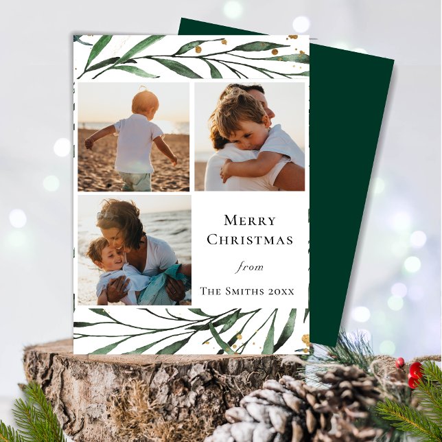 Cartes Pour Fêtes Annuelles Nature hivernale | Aquarelle Gold Foliing Flat (Créateur téléchargé)