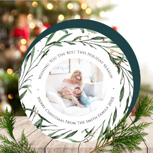 Cartes Pour Fêtes Annuelles Nature hivernale   Aquarelle Gold Wreath Circle