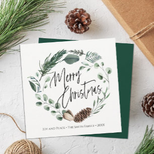 Cartes Pour Fêtes Annuelles Nature hivernale   Carré de Noël de la couronne d'
