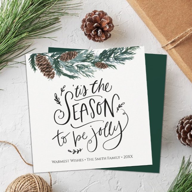 Cartes Pour Fêtes Annuelles Nature hivernale | Carré de Noël Pine d'aquarelle (Créateur téléchargé)