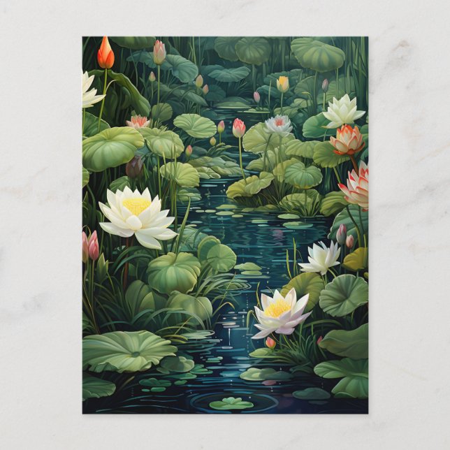 Cartes Pour Fêtes Annuelles Nature Lotus Water Lily Pond Paysage (Devant)