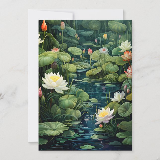 Cartes Pour Fêtes Annuelles Nature Lotus Water Lily Pond Paysage (Devant)