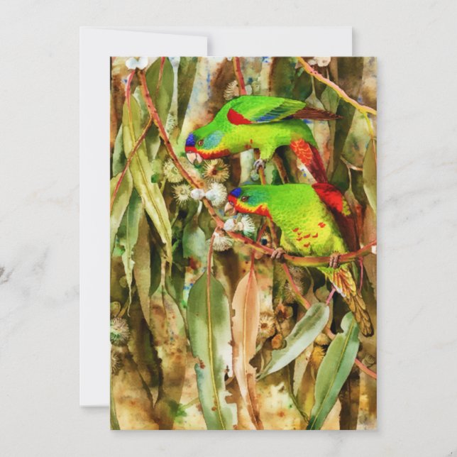 Cartes Pour Fêtes Annuelles Nature tropicale Parrots Oiseaux verts (Devant)