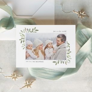 Cartes Pour Fêtes Annuelles Naturellement Joyeux   Elégante photo aquarelle