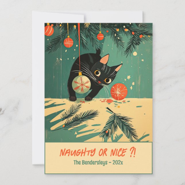 Cartes Pour Fêtes Annuelles Naughty Black Cat Christmas Flat Holiday Card (Devant)