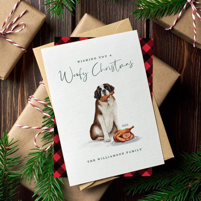 Cartes Pour Fêtes Annuelles Naughty Chien Aquarelle St Bernard Manger Turquie (Naughty Dog Watercolor St Bernard Eating Turkey Holiday Card)