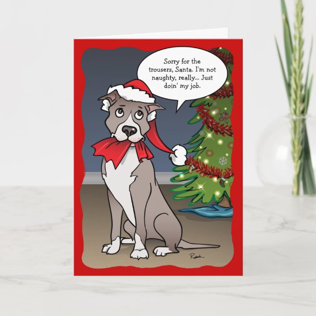 Cartes Pour Fêtes Annuelles Naughty Dog Funny Santa Pit Bull Noël (Devant)