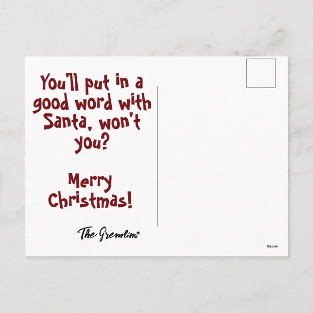 Cartes Pour Fêtes Annuelles Naughty List Gremlin (Dos)