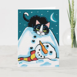 Cartes Pour Fêtes Annuelles Naughty Tuxedo Chat et Snowman sans tête