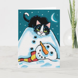 Cartes Pour Fêtes Annuelles Naughty Tuxedo Chat et Snowman sans tête