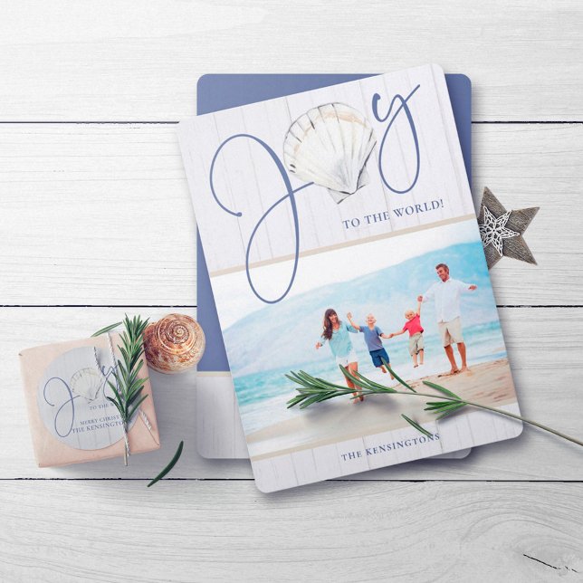 Cartes Pour Fêtes Annuelles Nautical Christmas Joie Seashell Holiday Photo (Créateur téléchargé)