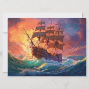 Cartes Pour Fêtes Annuelles Navire À Voile Sur Une Mer Tempérée