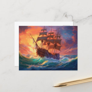 Cartes Pour Fêtes Annuelles Navire À Voile Sur Une Mer Tempérée
