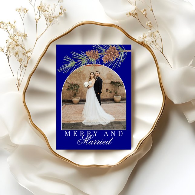 Cartes Pour Fêtes Annuelles Navy Blue Pine Merry & Married Photo Christmas (Créateur téléchargé)