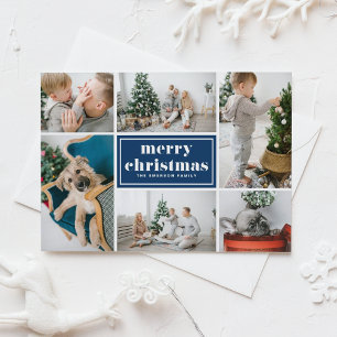 Cartes Pour Fêtes Annuelles Navy Blue Retro Joyeux Noël Photo Collage