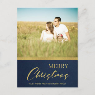 CARTES POUR FÊTES ANNUELLES NAVY FAUX GOLD CALLIGRAPHIE MERRY CHRISTMAS PHOTO